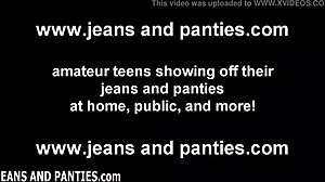 Milf amateur se desnuda para revelar sus delgados jeans azules