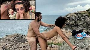 Couple interracial devient coquin sur une plage nudiste