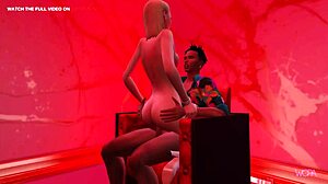 Animasi 3D pertemuan erotis penari telanjang dengan klien dan pasangannya