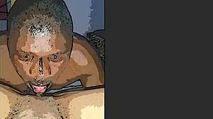 Amateur africana recibe una lamida de cabeza en video casero de dibujos animados