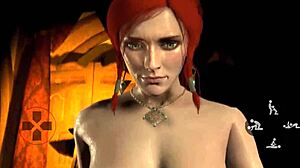 Sarışın Ciri, bu anime pornoda kızıl saçlı Ladyboy Triss tarafından beceriliyor